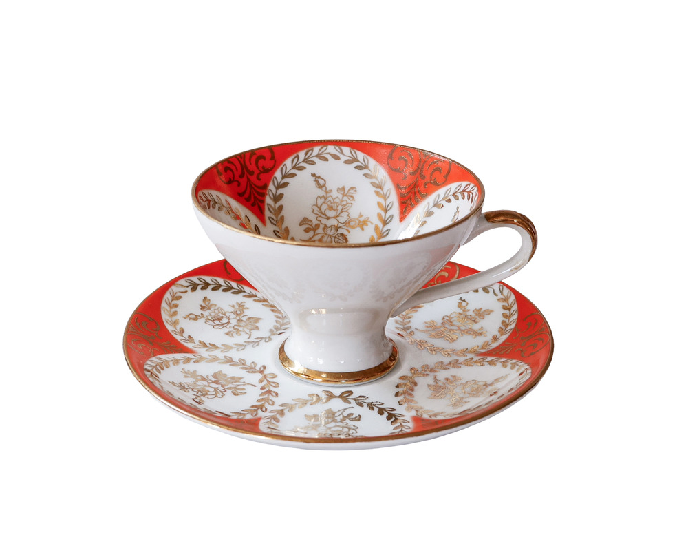 VTG 60s Bareuther Bavaria Demitasse Teacup Set Floral Wreath MCM Regency Cottage